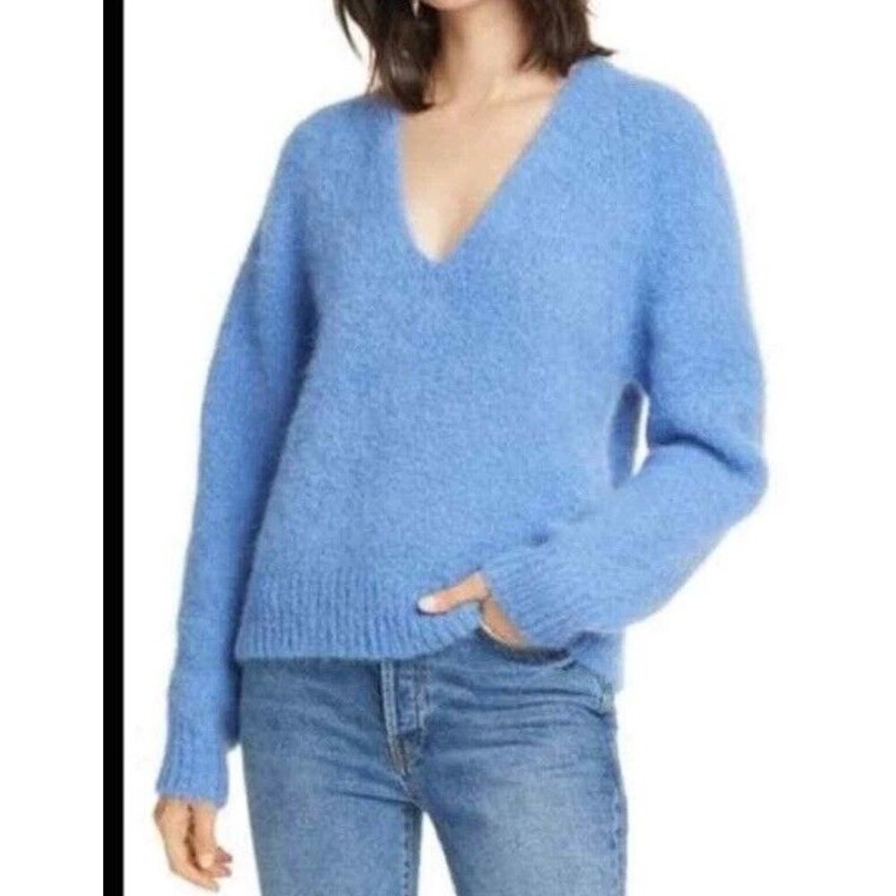 EQUIPMENT Women's Blue Relaxed Fit Abelle V-Neck Sweater Size Large